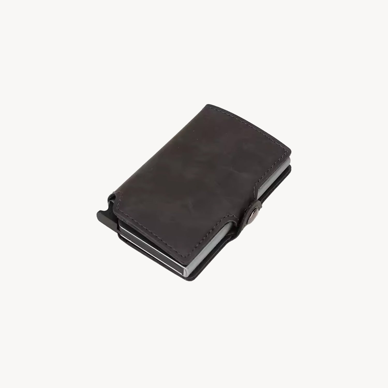 porte carte en cuir vegan gris anti rfid avec bouton à pression