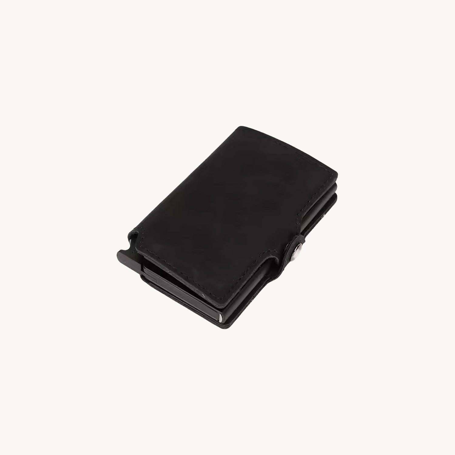 porte carte en cuir vegan noir anti rfid avec bouton à pression