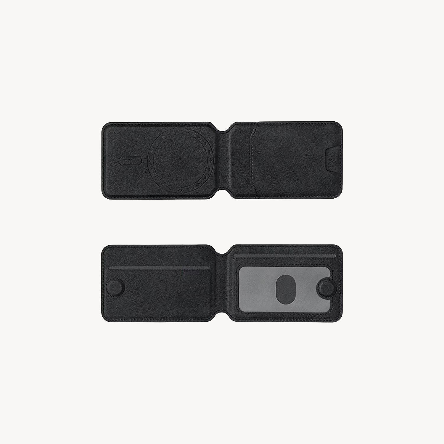porte carte magsafe en cuir vegan noir ouvert