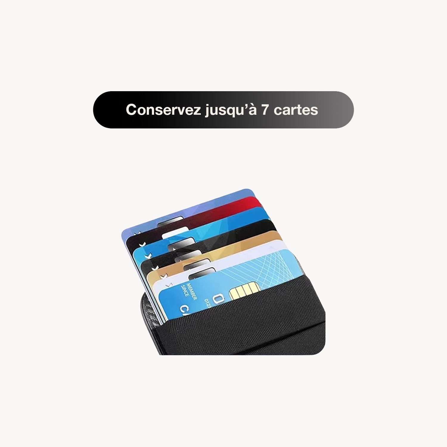 zoom du porte carte magsafe en lycra noir